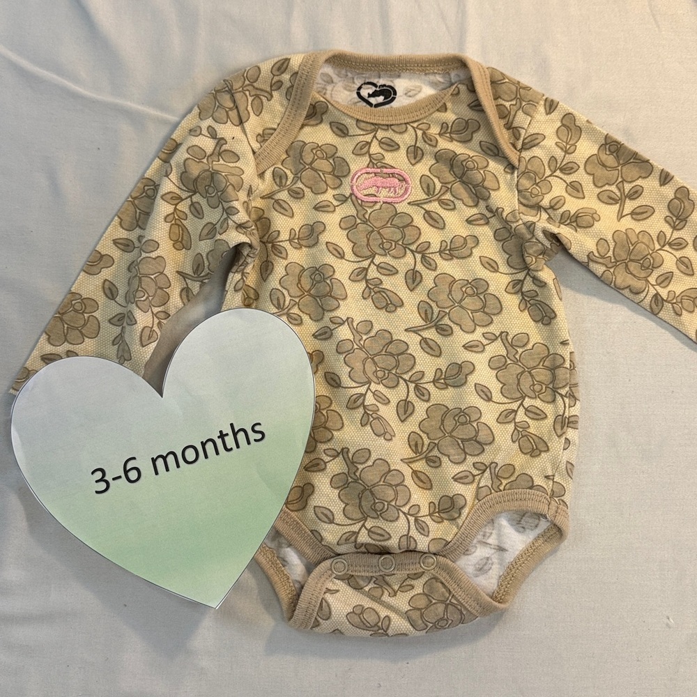 Ecko Red - 3-6M Floral Beige Baby Long Sleeve Onesie Top
